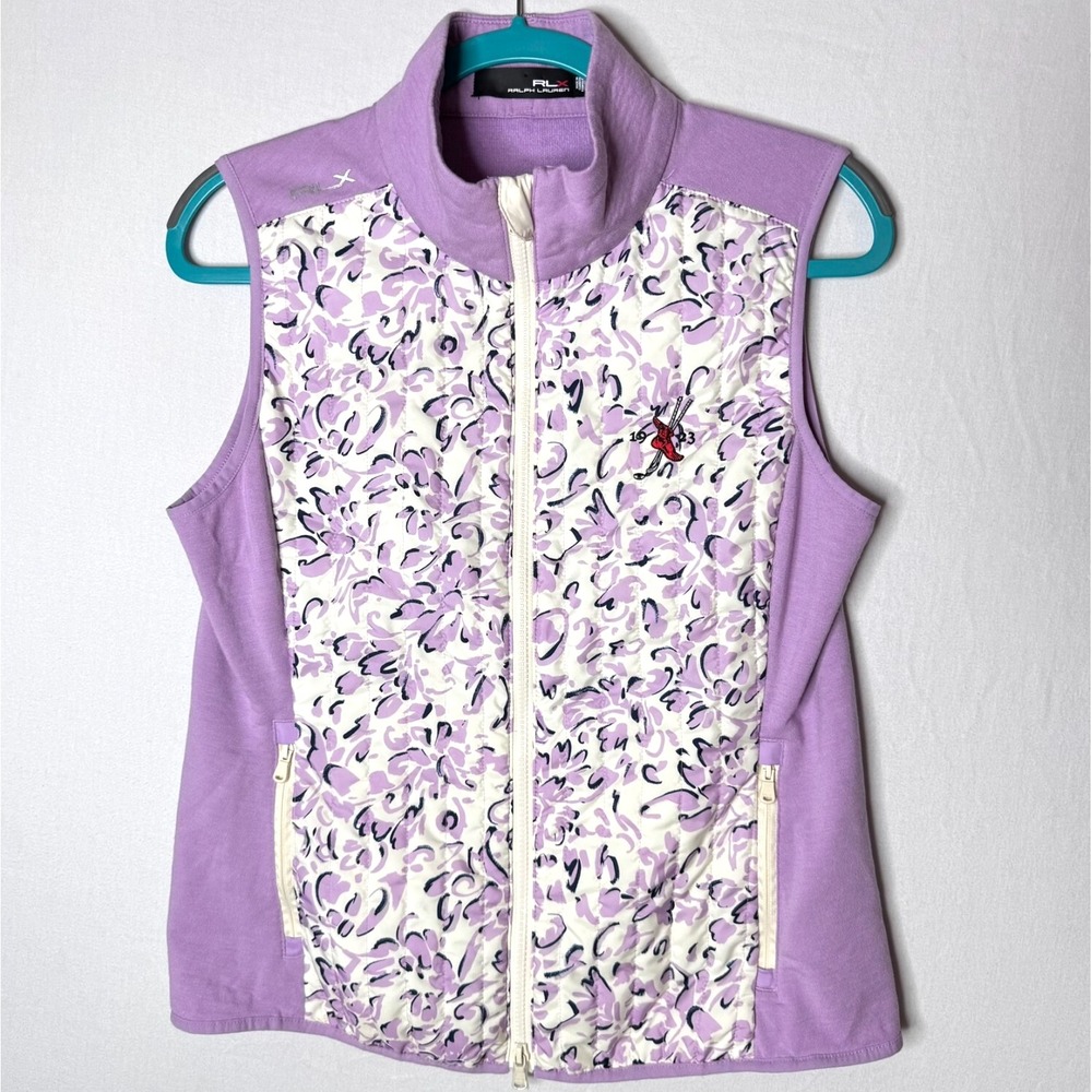 RLX Ralph‎ Lauren Golf Vest Sz M Winged Foot Logo Quilted Purple Stretch Hybrid